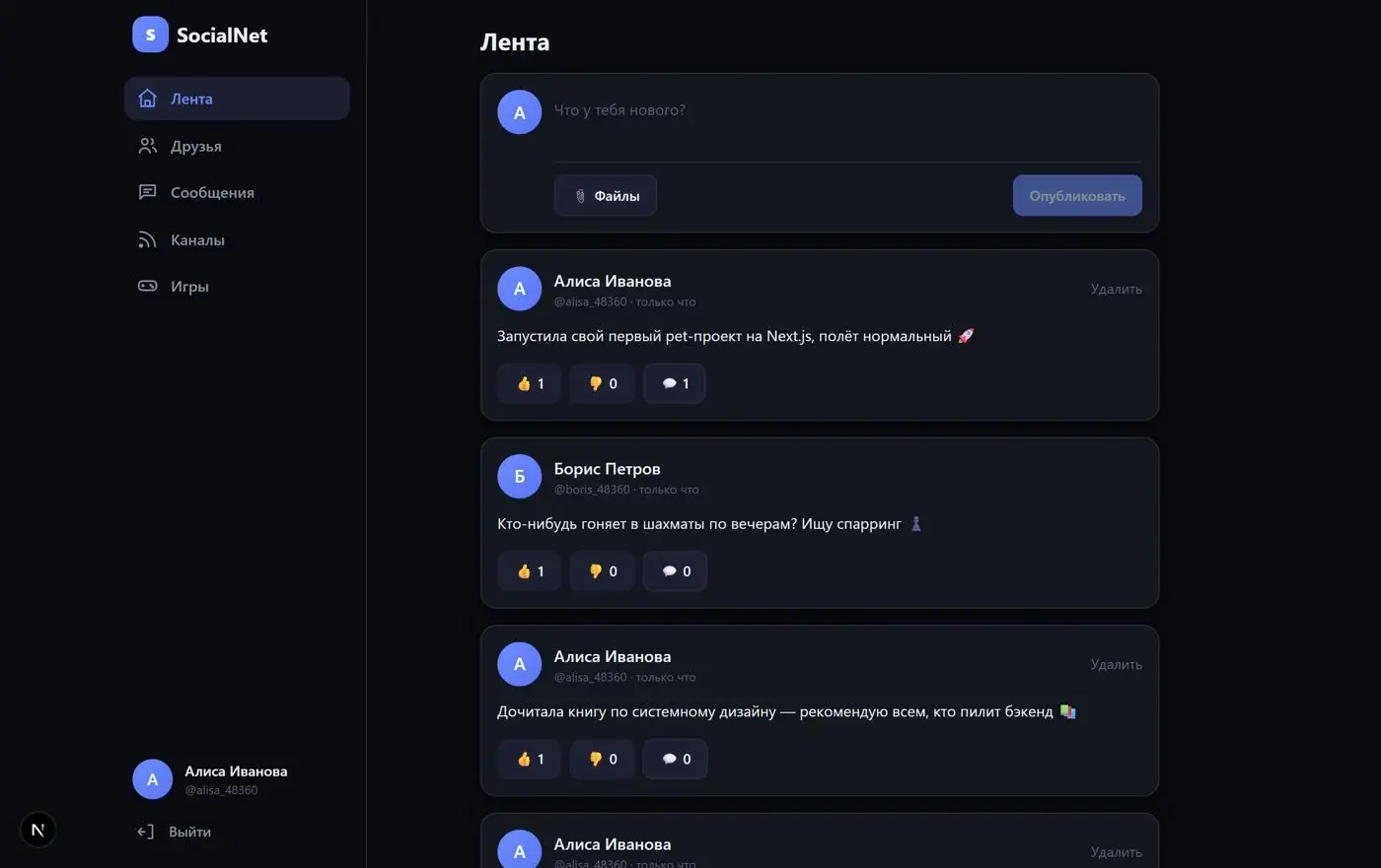 SocialNet — знімок проєкту 1
